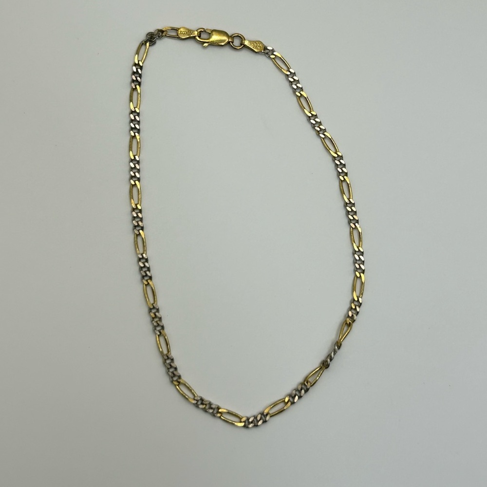 Sterling Silver Anklet Italy KA 1772 Stamped 925 Dainty Two-tone Oval Link - Picture 4 of 8